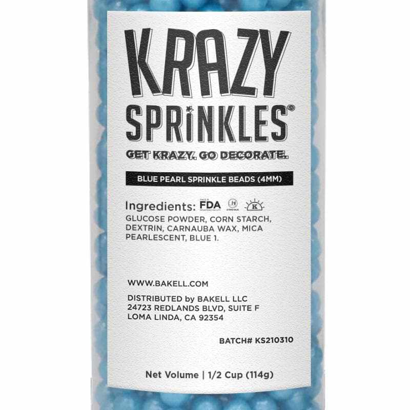 Krazy Sprinkles - Blue Pearl 4mm Beads (1/2 Cup, 1x Jar) for Cakes, Ice Cream & Cookies