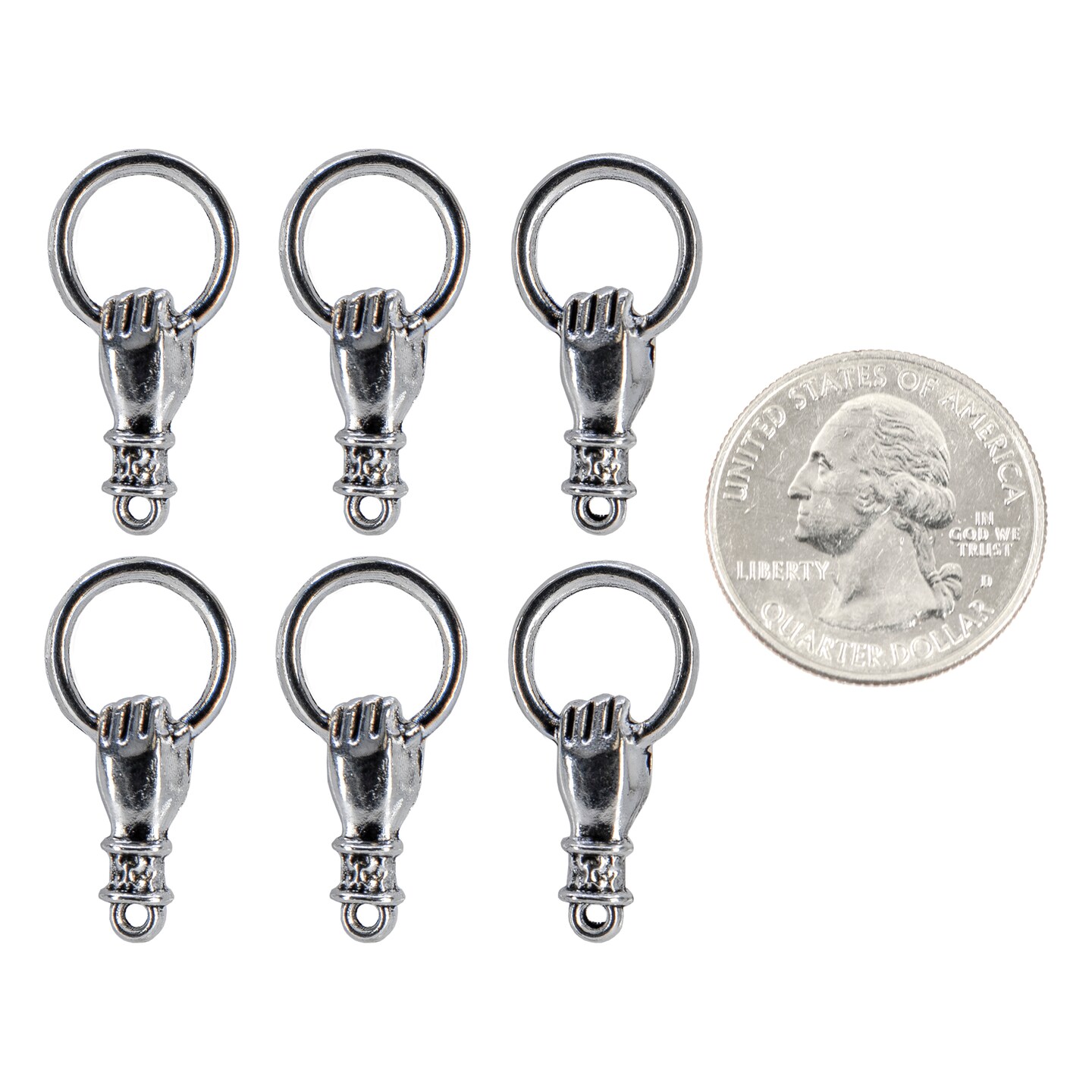 Antiqued Silver Hand Holding Ring Connectors - Set of Six - ZS-2C9