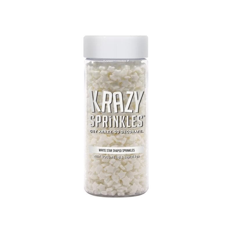 Krazy Sprinkles - White Stars (1/2 Cup, 1x Jar) for Cakes, Ice Cream & Cookies