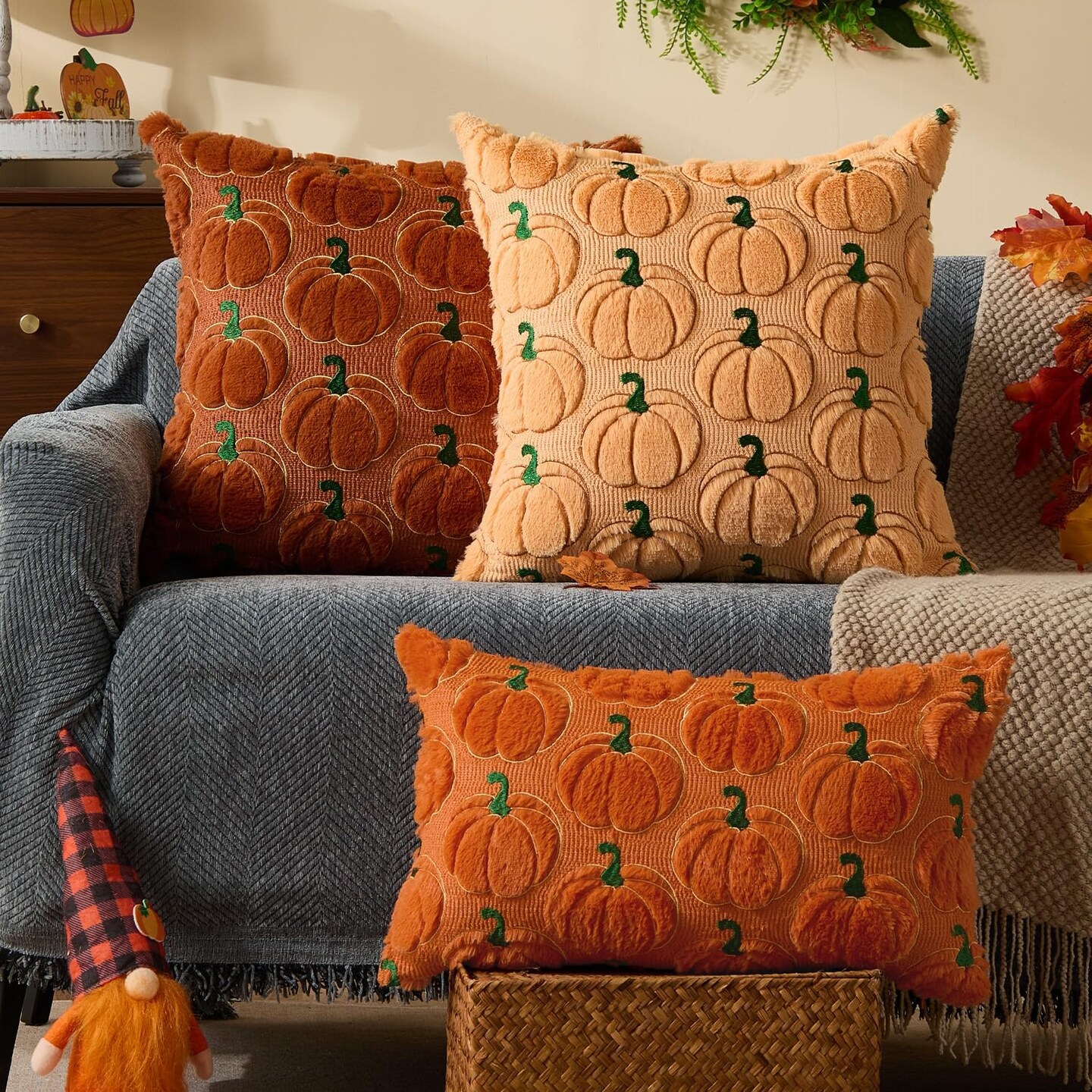 Fall Pumpkin Throw Pillow Covers 20x20 Set of 2 – Rust Orange
