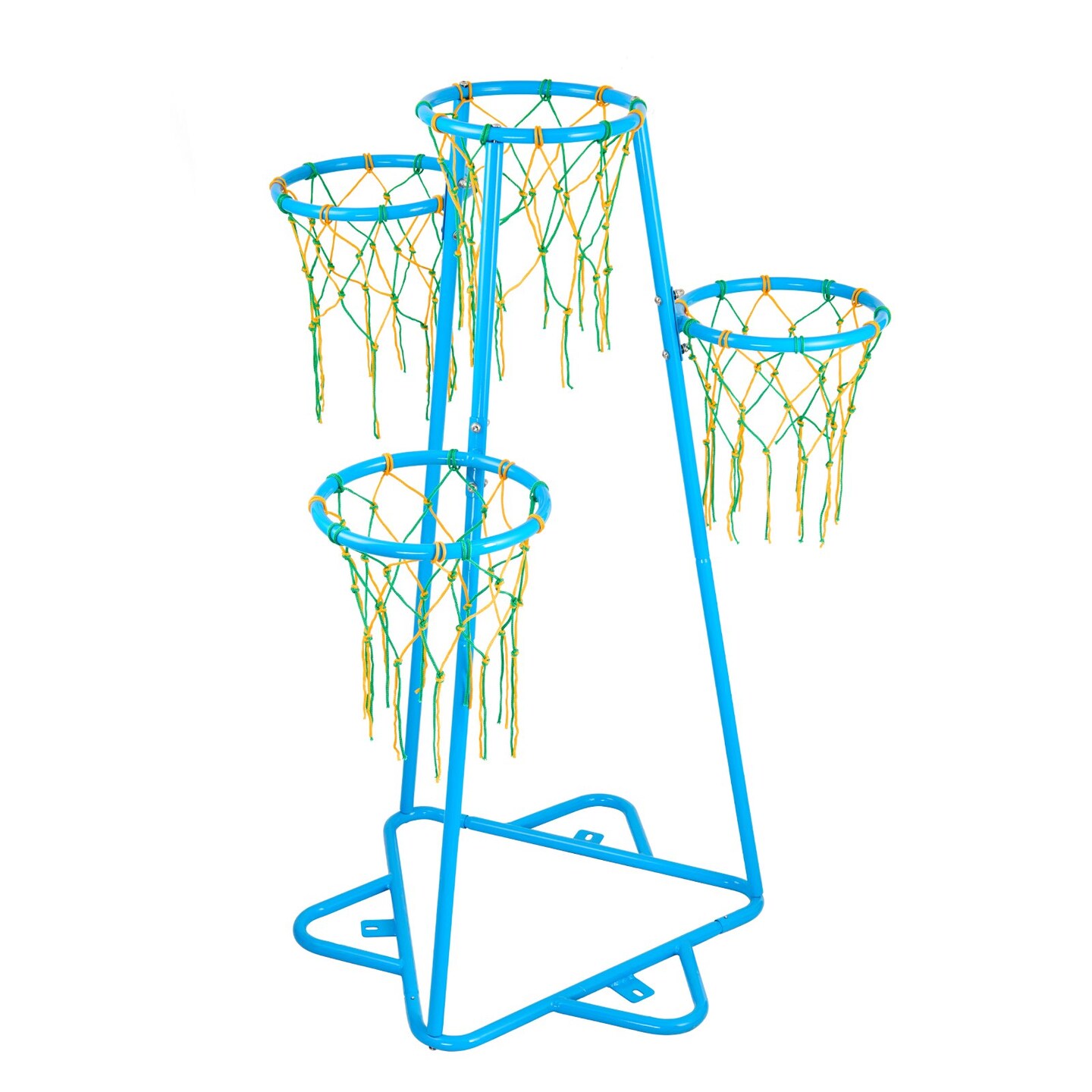 Blue Metal Kids Basketball Hoop with 4 Heights and Triangular Base