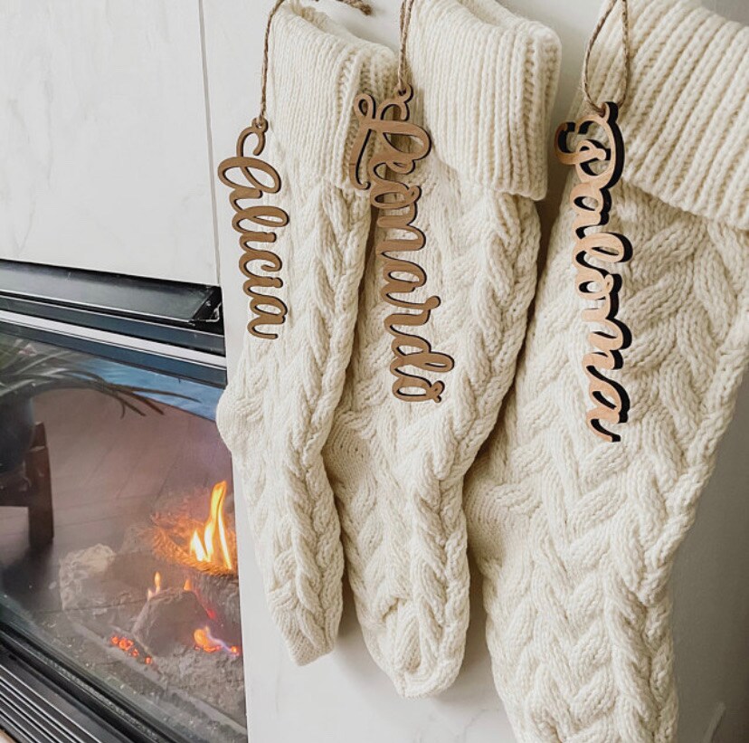 Ivory Hand-Knitted Christmas Stocking – Cozy Cable Knit Mantel Decor | Busa Designs