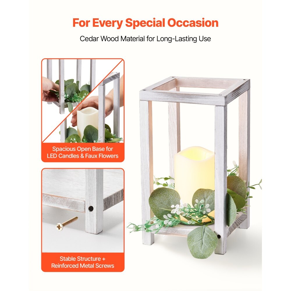 Wooden Wedding Lantern Centerpiece with LED Candle, Flower Wreath for Table Decor