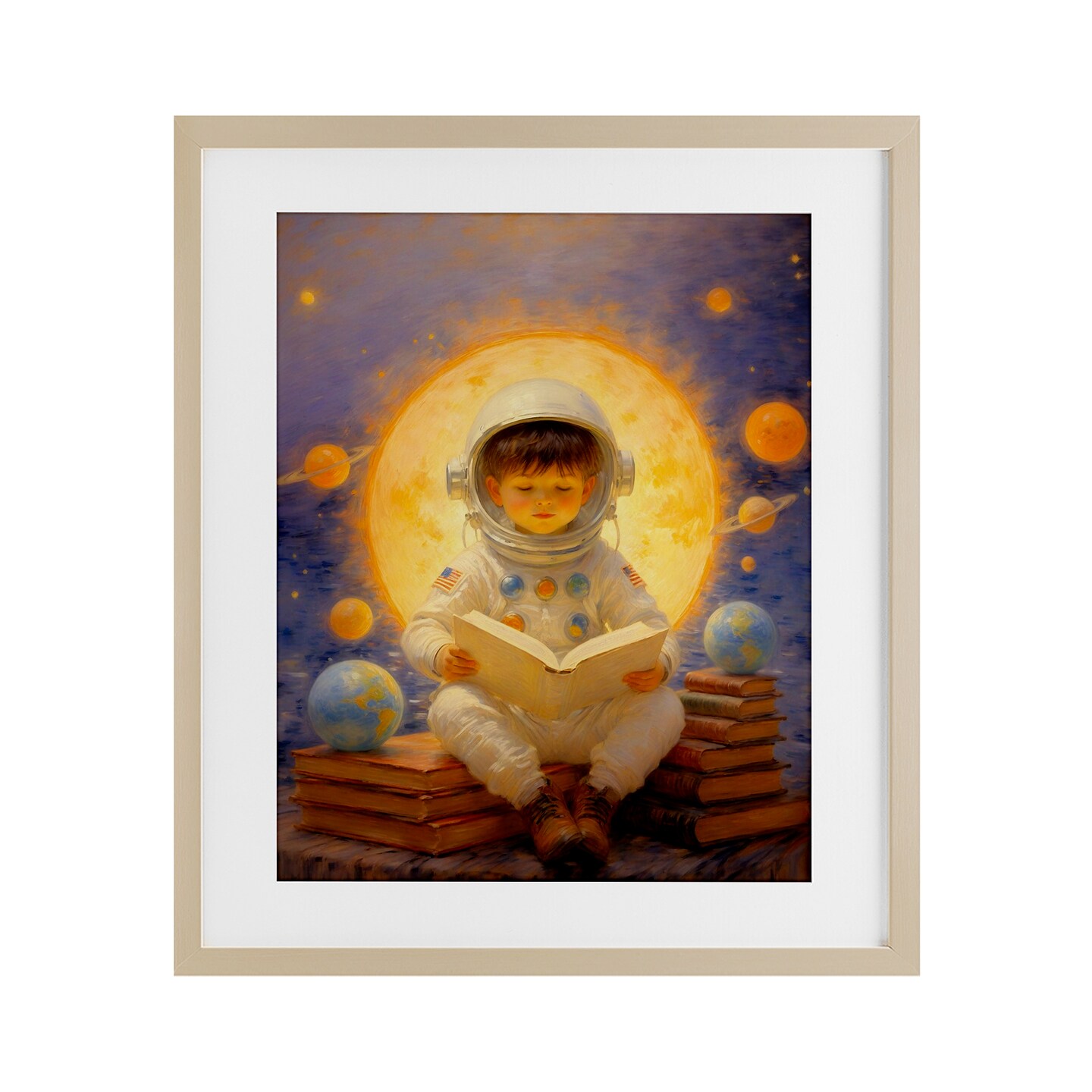 Stupell Industries Astronaut Child Learning Framed Print Under Glass, design by Angie Hawke