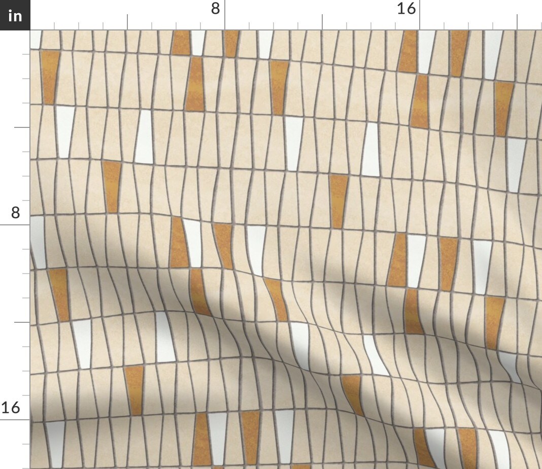 Mid Century Modern Mosaic Farmhouse Faux Tile Earth Tones Minimalist Modern Farmhouse Mcm Geometric Lines Tiles Textured Pattern Mustard Beige Custom Printed Fabric by Spoonflower Various Fabrics by the Yard or Fat Quarter