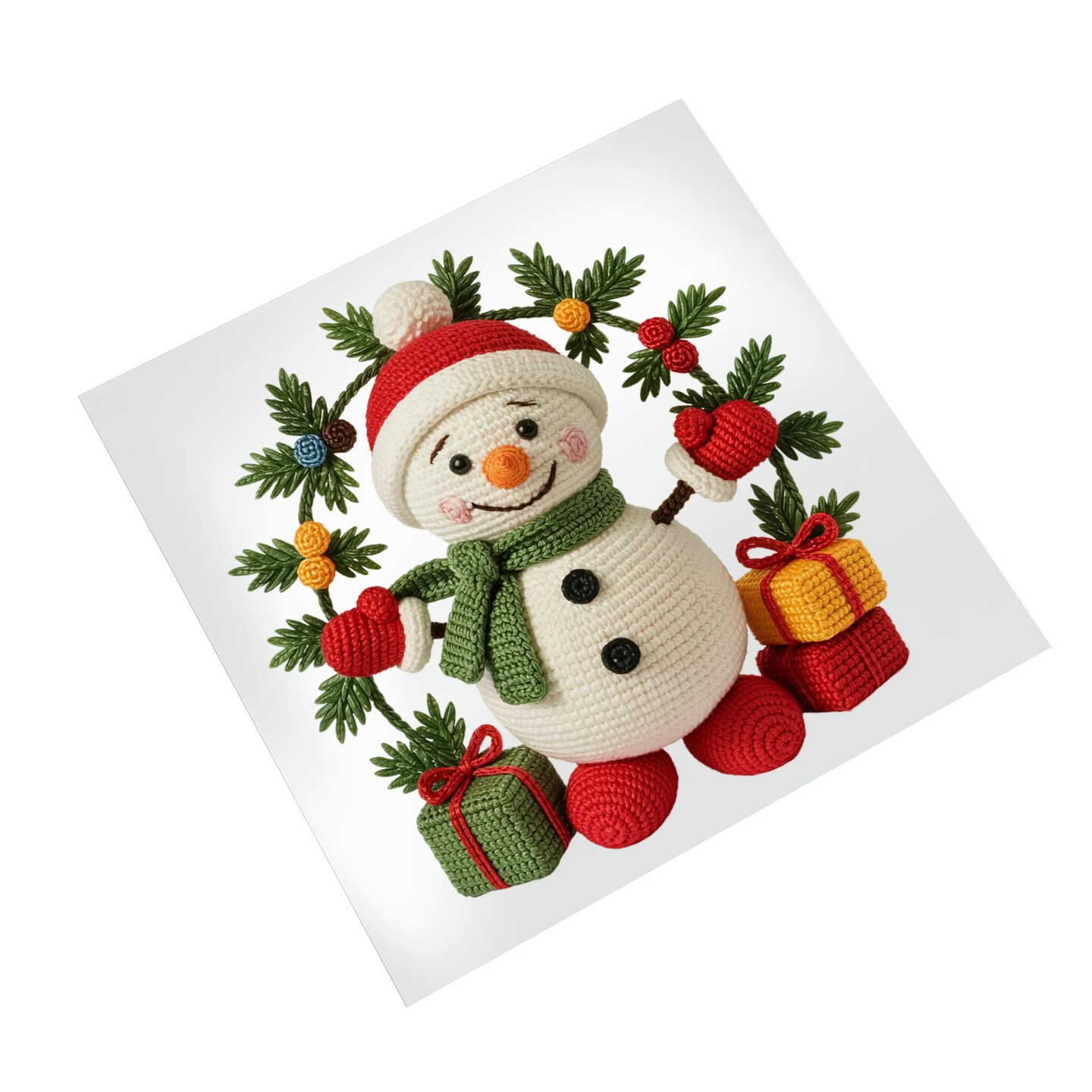 Christmas DTF Transfer - Crochet Snowman Knitted Yarn Ready to Press