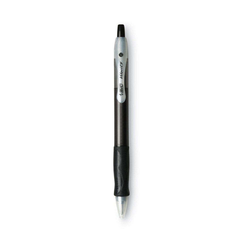 BIC Velocity Easy Glide 1 mm Medium Ballpoint Pen - Black Ink/Translucent Black Barrel (1-Dozen)