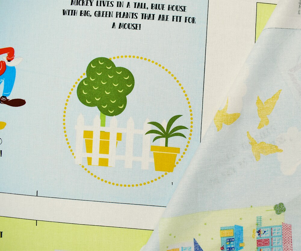 Ivory-Multi Cotton Disney Mickey and Friends Book Print Quilting Woven Fabric