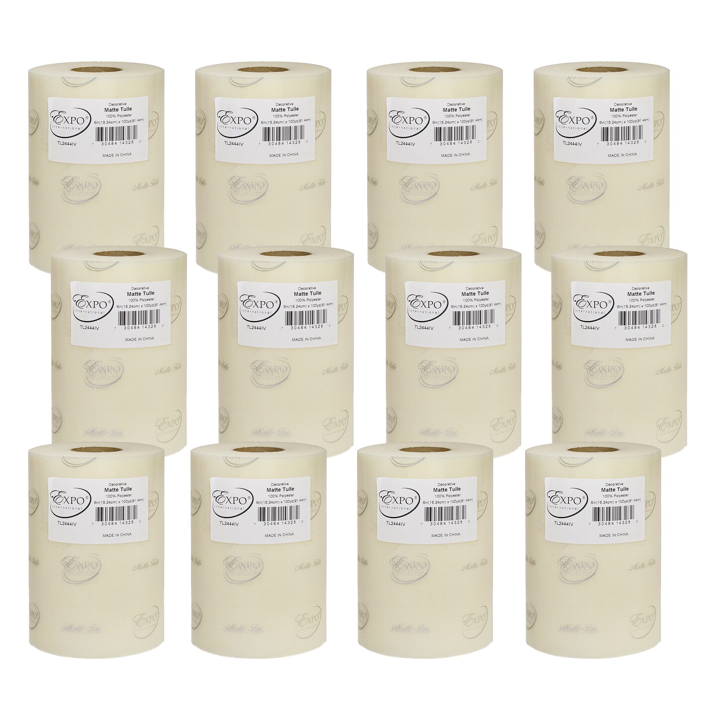 Pack of 12 Decorative Matte Tulle Spool of 6 inch X 100 yards