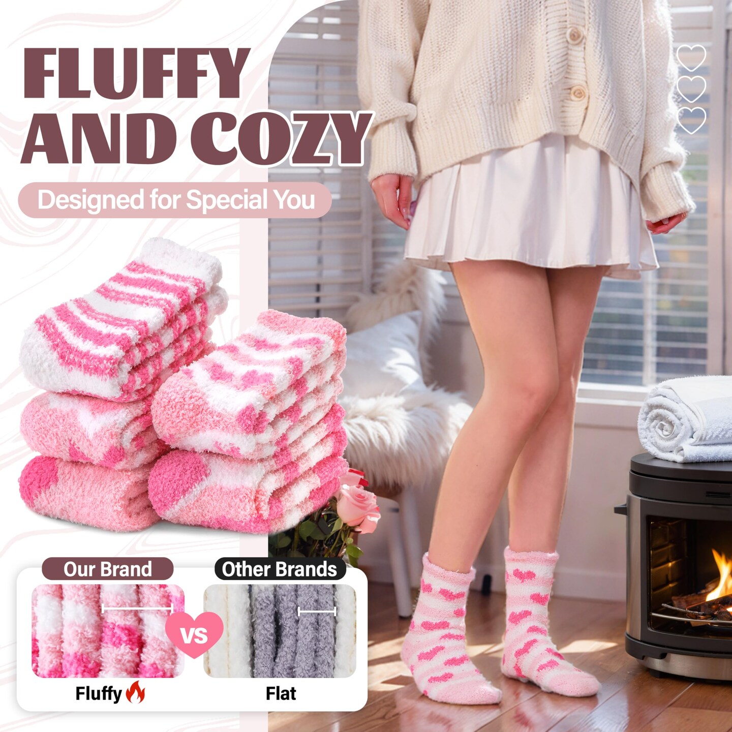 Anlisim Fuzzy Socks for Women Cozy Fluffy Winter Cabin Girls Slipper Warm Fleece Soft Thick Comfy Valentines Day Gift for Her Galentines Day Gifts Stocking Stuffer Christmas Home Socks(Pink)