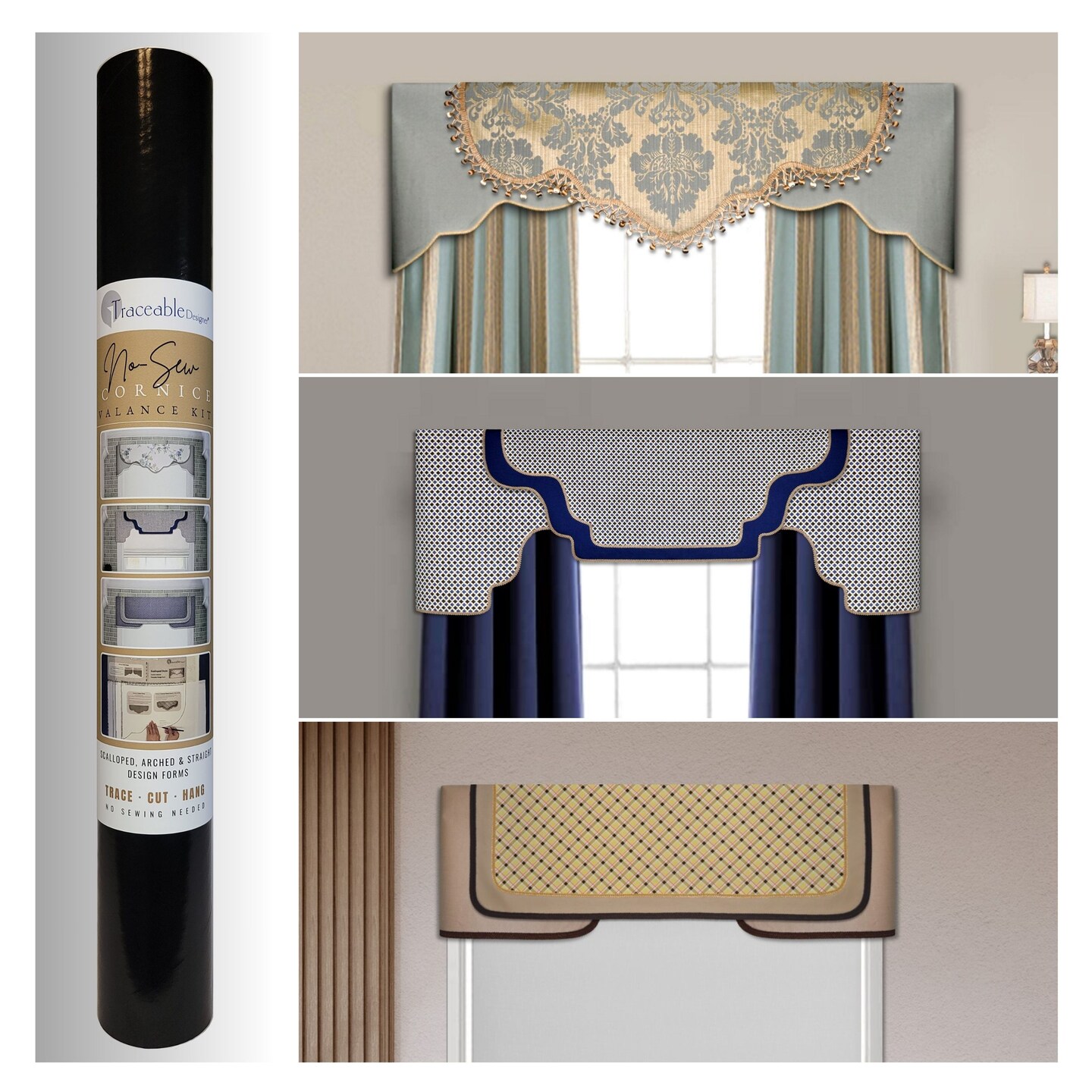 Traceable Designer Multi-Style Cornice Window Valance Kit – DIY No-Sew Home Decorating System
