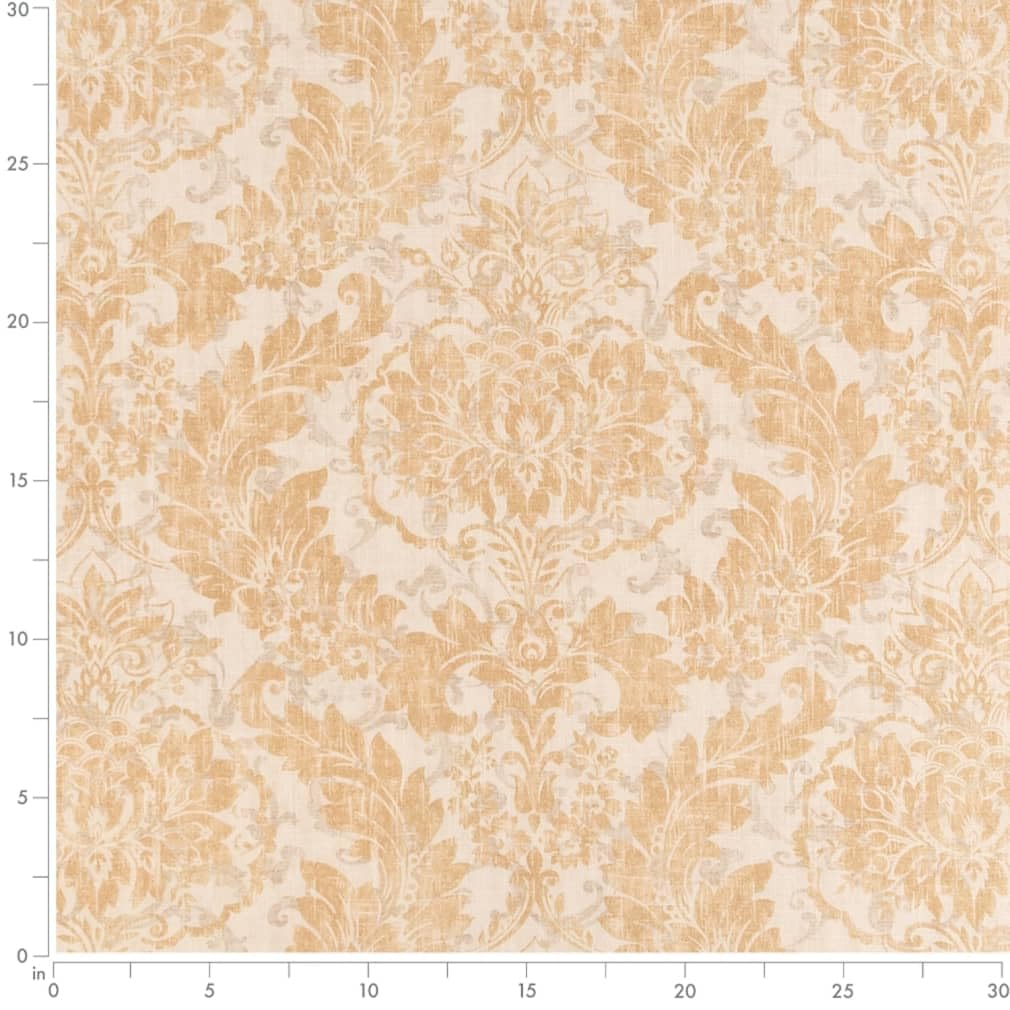 Yellow Damask Linen Look Print Upholstery Fabric by The Yard - SKU: Warby Honey