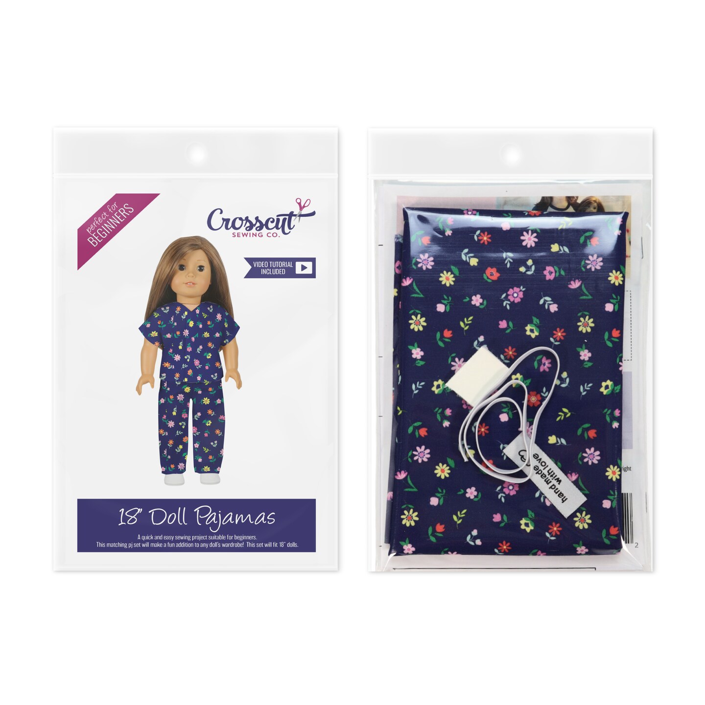 Crosscut Sewing Co.® Doll Pajama Sewing Project Kit - Beginner Friendly DIY Sewing Kit