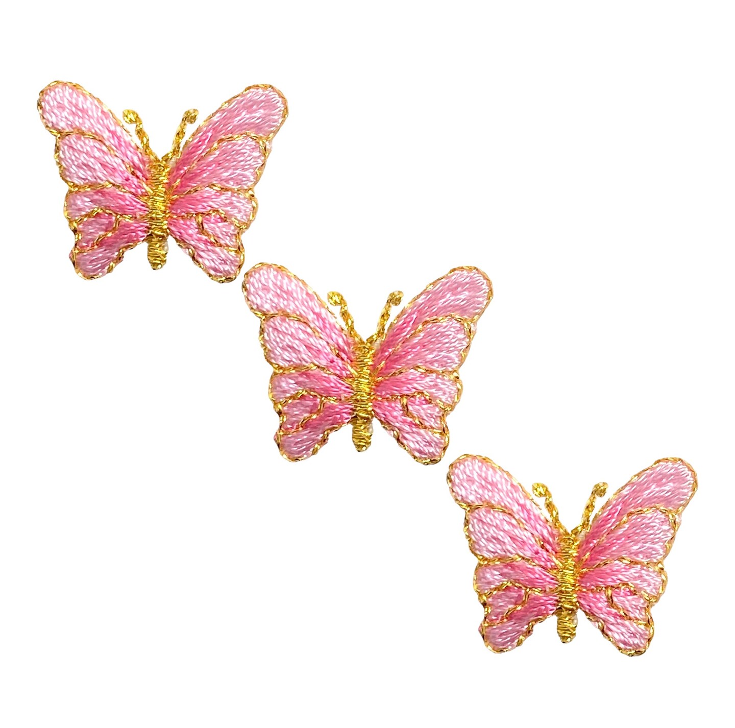 Set of 3, Mini Pink and Gold Butterfly Embroidered, Iron on Patch