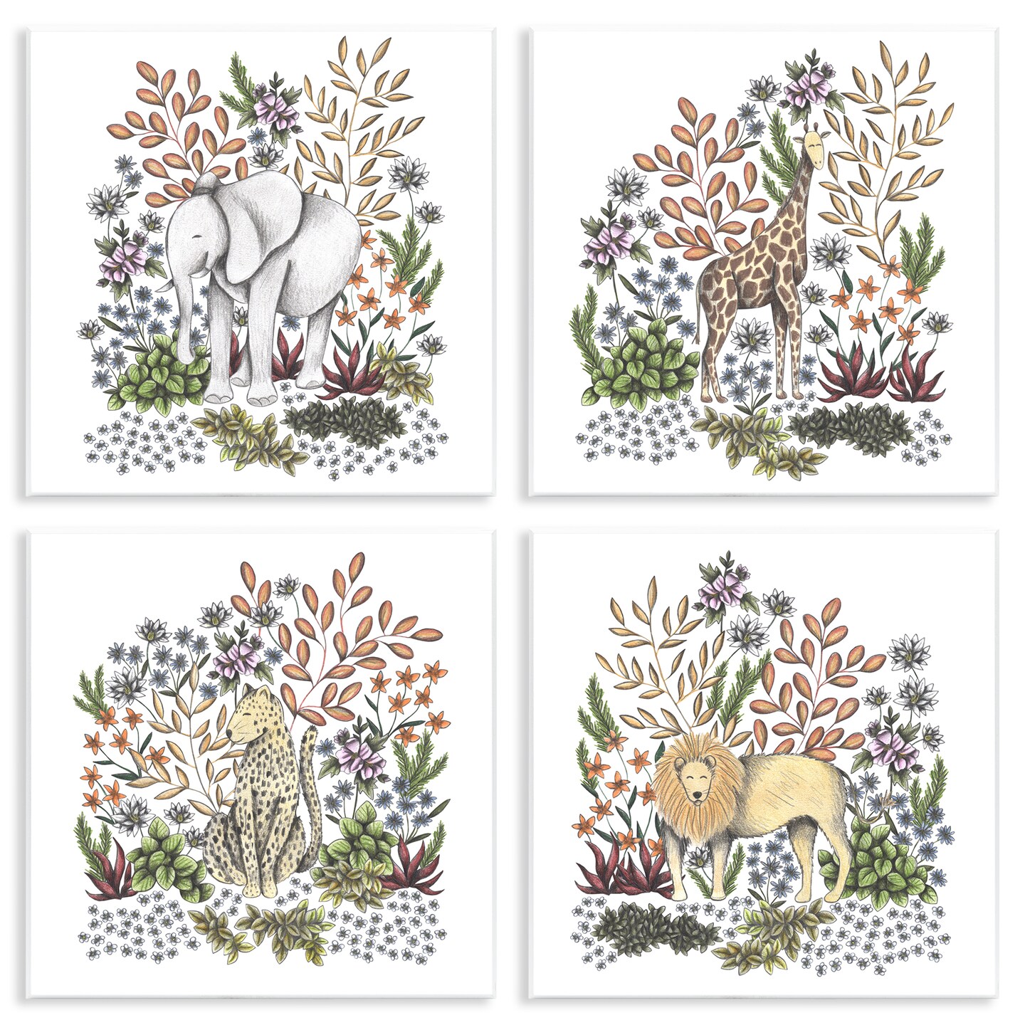 Stupell Industries Jungle Wildlife & Botanicals 4pc Wall Plaque Set ...