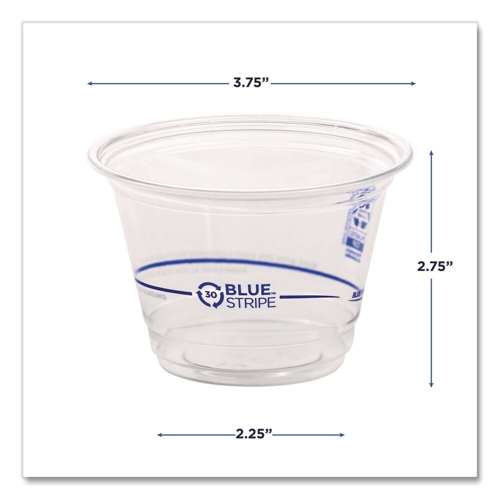 Eco-Products BlueStripe 9 oz. Plastic 25 Percent Recycled Content Cold Cups - Clear/Blue (1000/Carton)