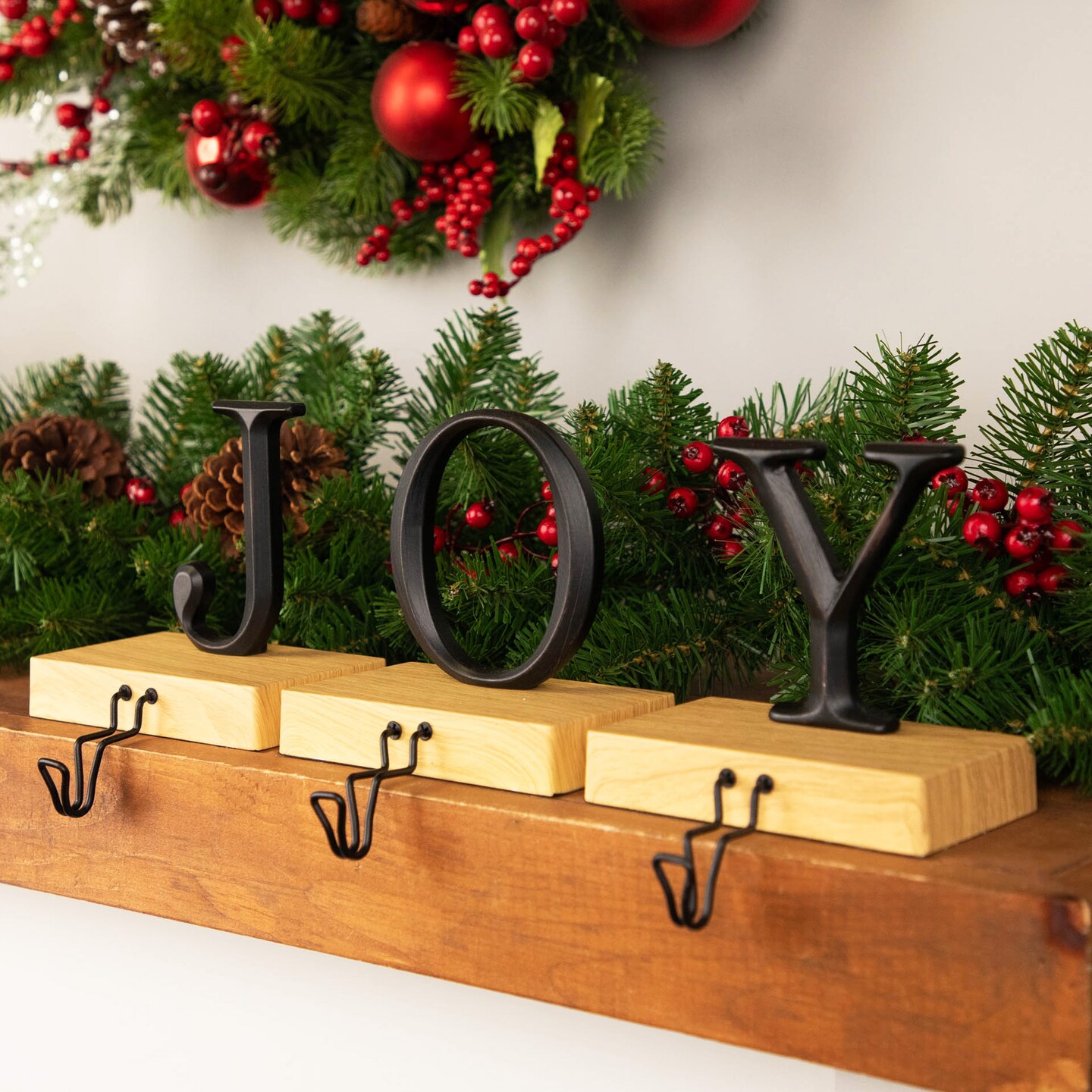 Northlight Set of 3 Metal and Wood “JOY” Weighted Christmas Stocking Holder 6“