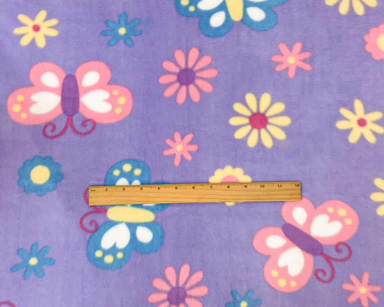 Purple-Multi Polyester Butterfly Printed Polar Fleece Knit Fabric By the Yard