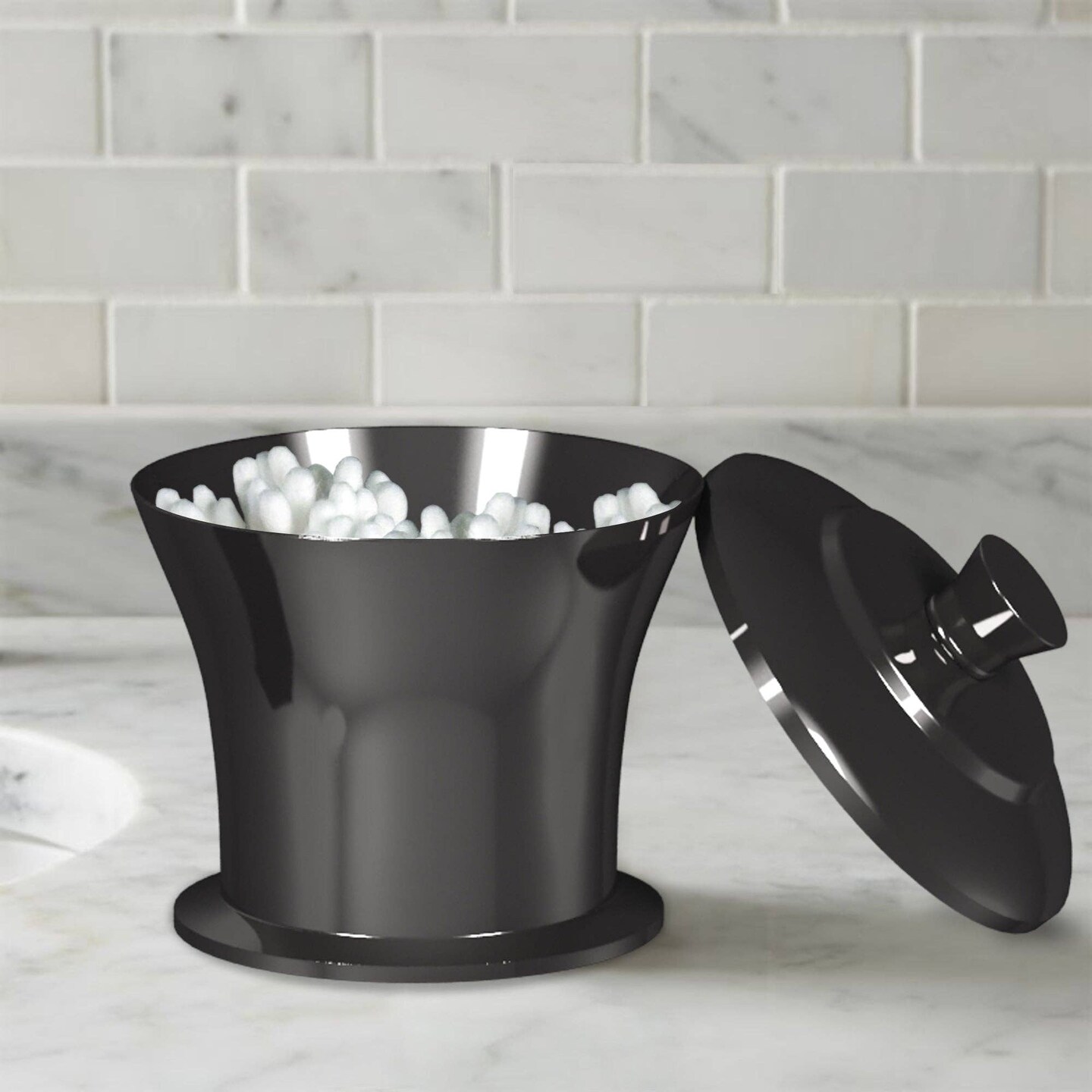 Stainless Steel Vanity Jar | Stylish Storage for Cotton Swabs,Sponges & Bath Salts | Decorative Canister for Bathroom,Bedroom | Black Nickel Finish