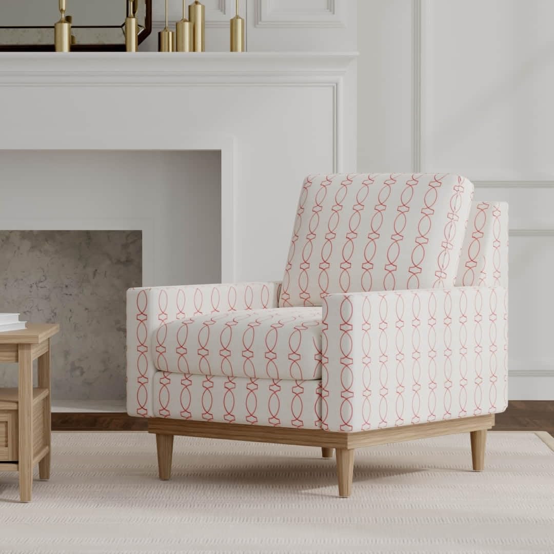Red Embroidery Geometric Upholstery Fabric by The Yard - SKU: Barkley Carmine