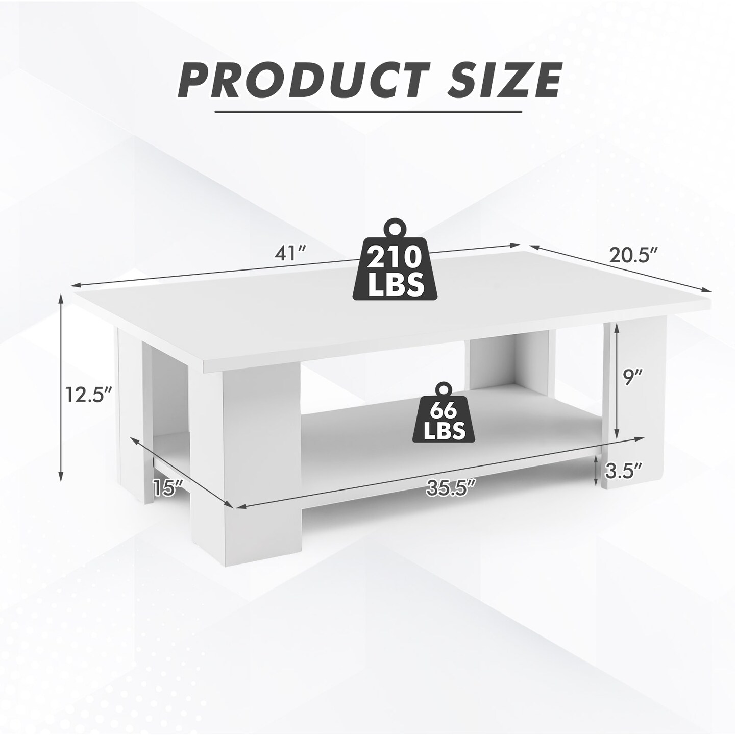 White Engineered Wood Coffee Table with Two-Tier Storage Shelf