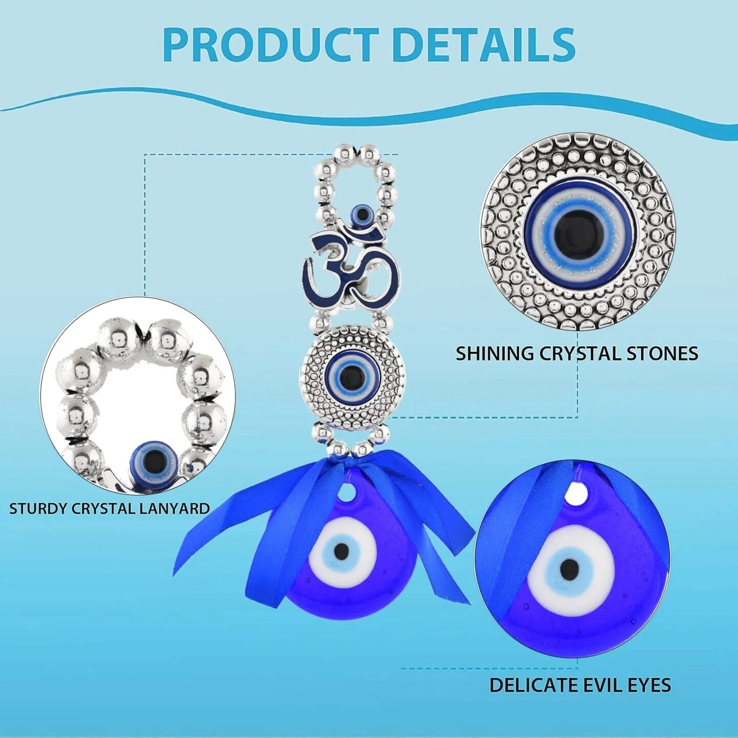 Evil Eye Hanging Decoration Om Design Evil Eye Decor for Living Room Bedroom Office Car Hanging Turkish Nazar Amulet Door Wall Hanging Ornament for Good Luck Pendant Charm Gift (6 Inch)