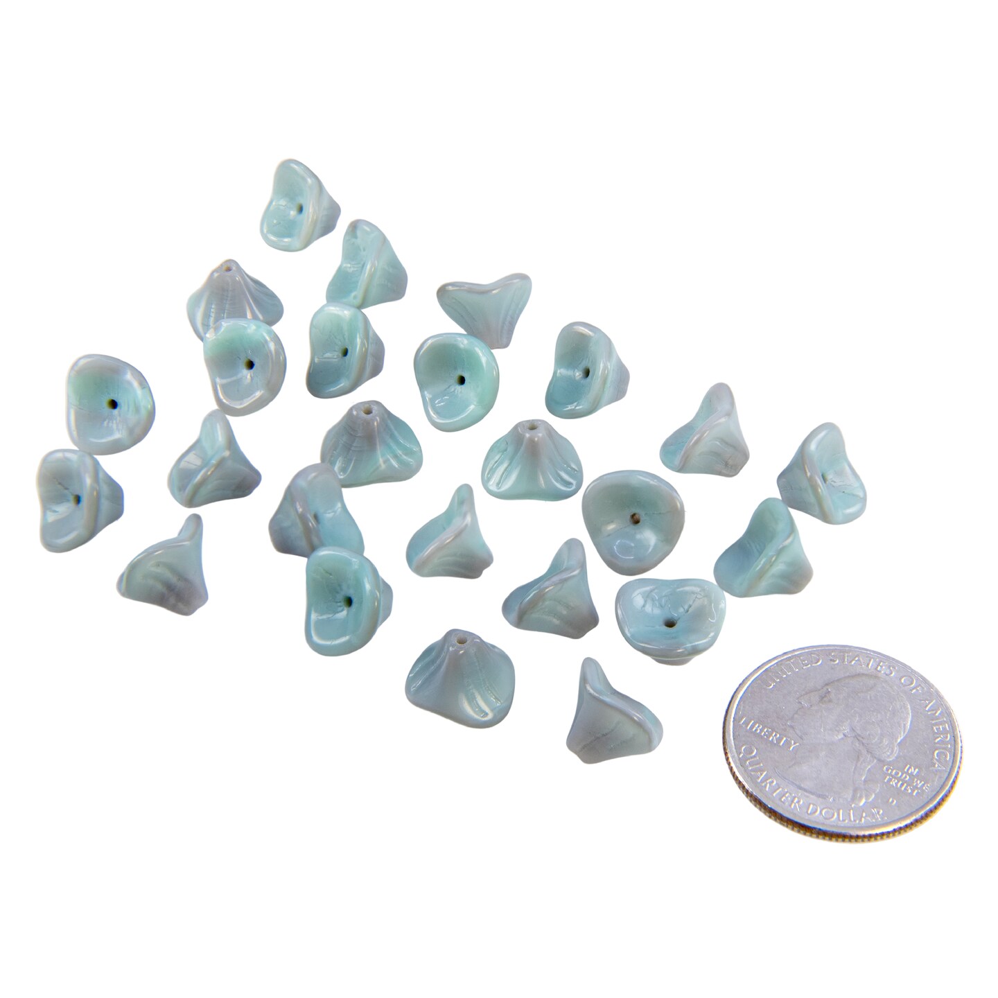Three Petal Opaque Seafoam Blue/Grey Glass Flower Beads 12 x 10mm, Apx 25 beads GB-3PF06