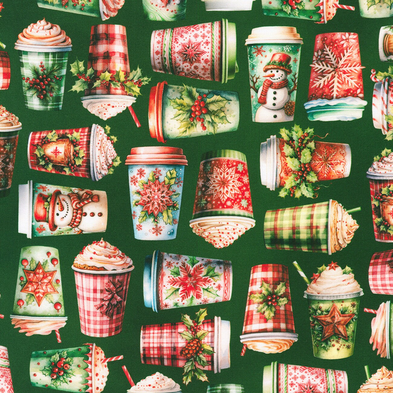 Fabric Robert Kaufman Green Christmas Hot Chocolate Frosted by RKF by the Quarter Yard SRKD-2320-77