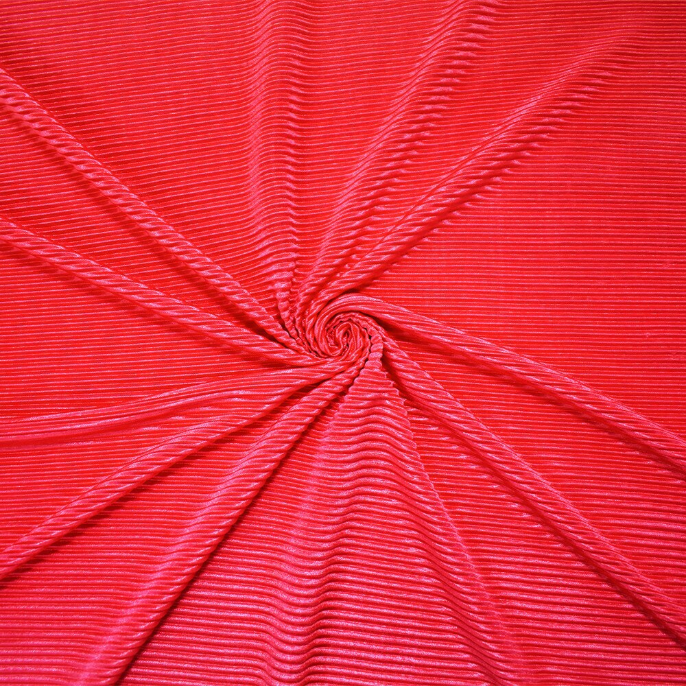 Coral Red Poly Stretch Spandex Pleated Interlock Knit Fabric By the Yard