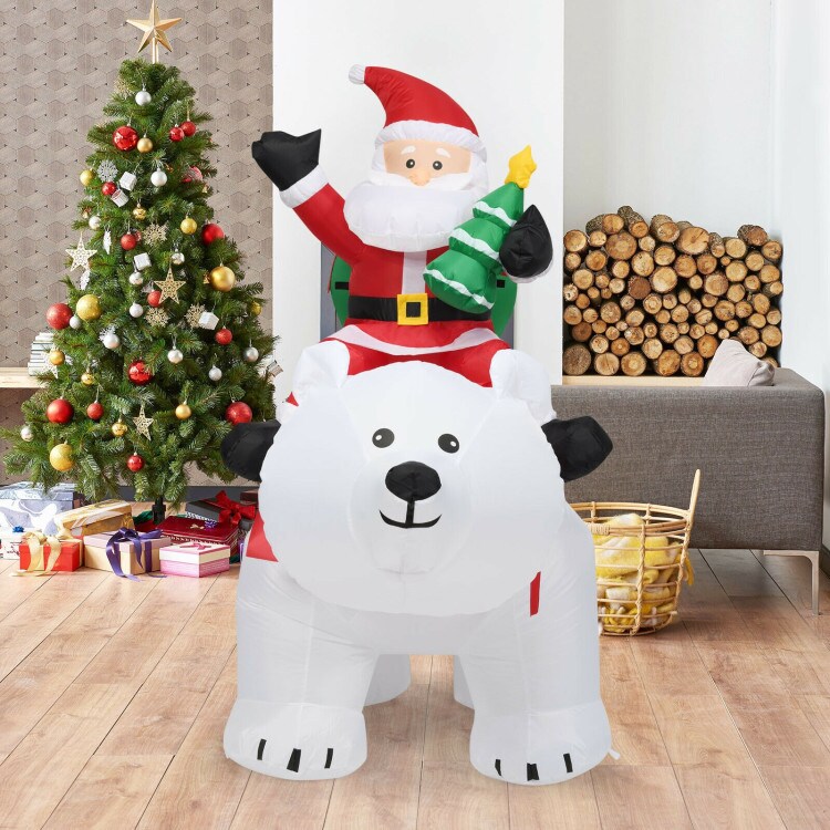 Edge Collections - 6.5 FT - Christmas Inflatable Santa Riding Polar Bear with Shaking Head & LED Lights - 1 Piece