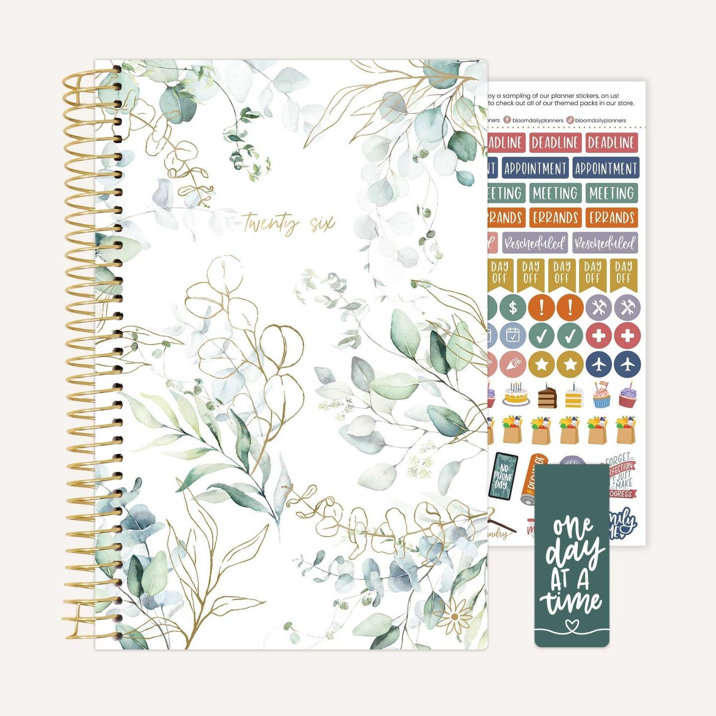 bloom daily planners 2026 Soft Cover Weekly & Monthly Planner, 5.5" x 8.25", Eucalyptus, White