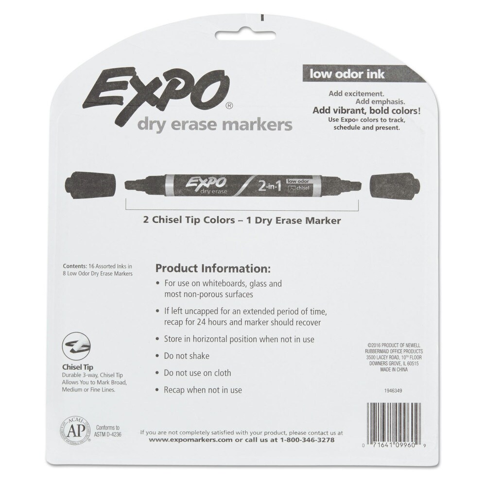 EXPO Fine/Broad Chisel Tips 2-in-1 Dry Erase Markers - Assorted Colors (8/Pack)