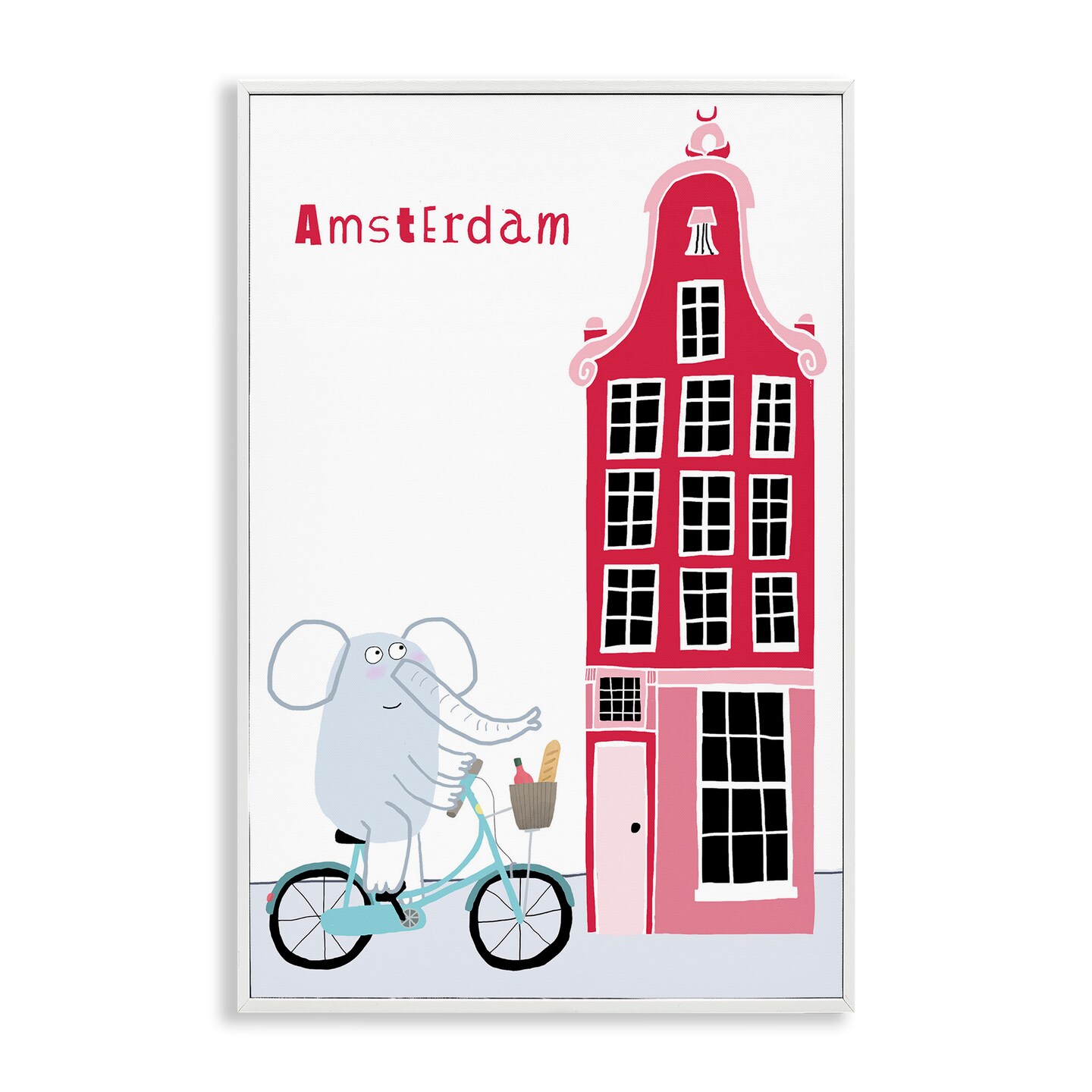 Stupell Industries Elephant & Amsterdam Building Framed Giclee, design by Carla Daly