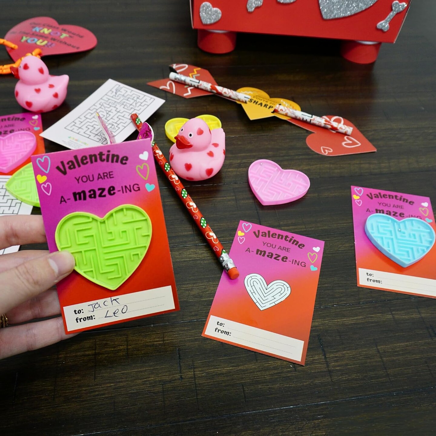4E's Novelty 36 Pack Valentines Day Maze Cards for Kids Classroom Exchange, Heart Shaped Mini Maze Toys with Valentine Cards, Candy Alternative Party Favors for Boys Girls