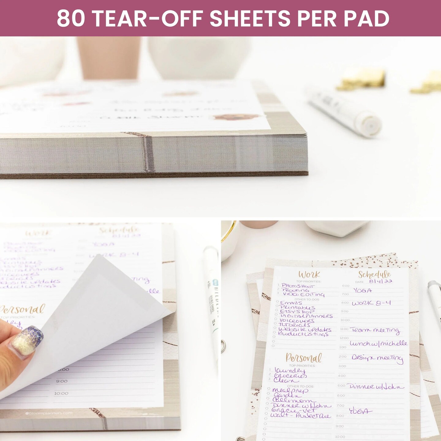 bloom daily planners Planning Pad, 6" x 9", Timed Work & Personal To-Do List, Brushed Beige