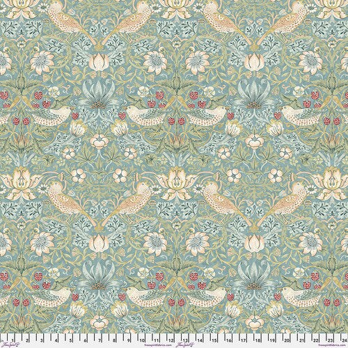 Fabric FreeSpirit Morris & Co. Aqua Strawberry Thief by the Quarter Yard PWWM001.AQUAX