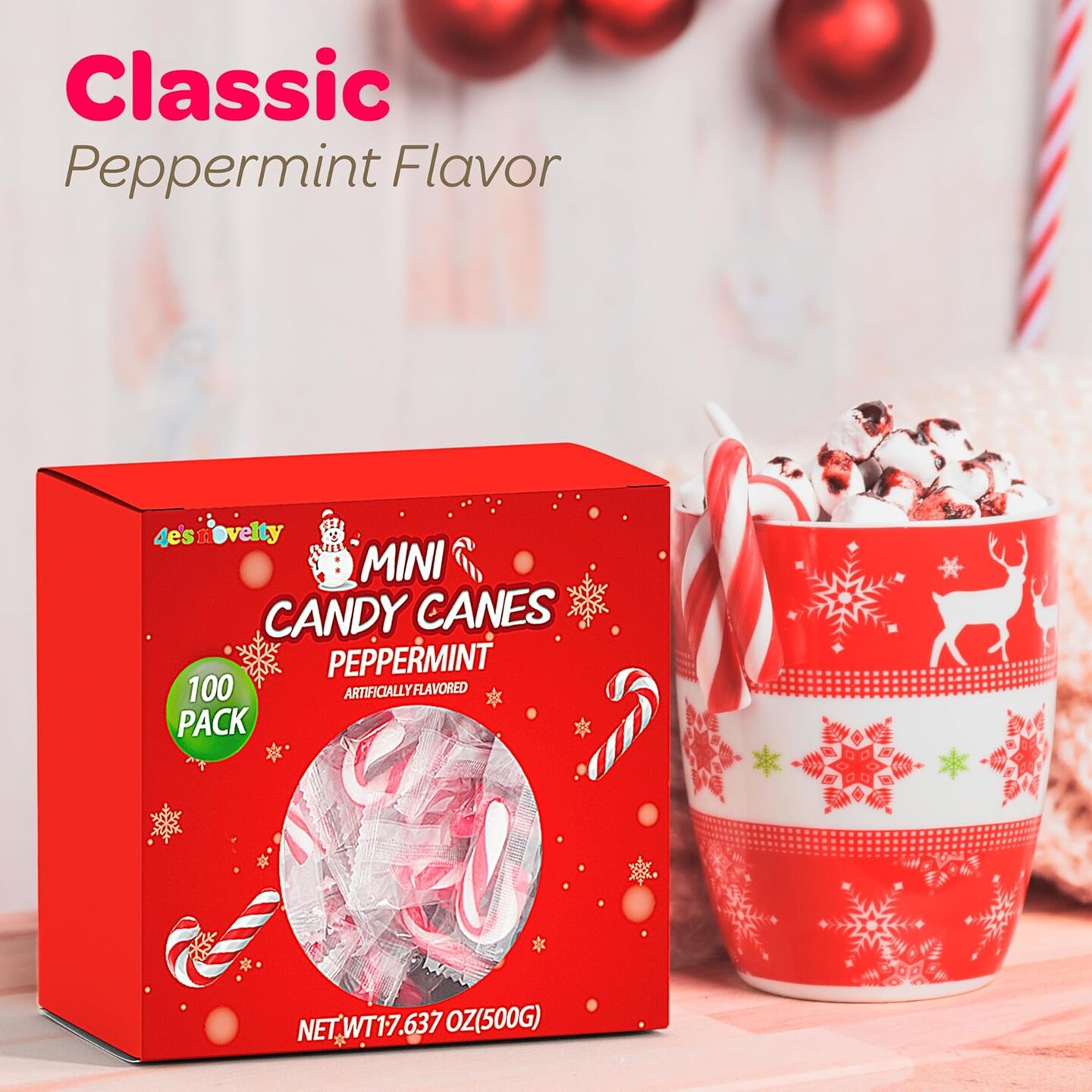 4E's Novelty 100 Pack Mini Candy Canes 2", Individually Wrapped Peppermint Candy, Small Holiday Treats for Christmas Parties, Stockings, Gift Bags, Baking & Hot Cocoa Bars