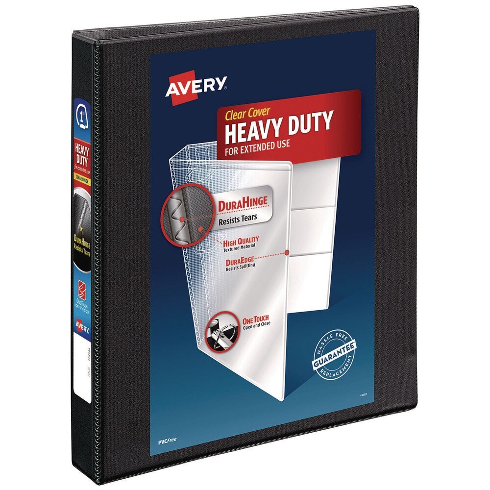 Avery 3 Slant Rings 1 in. Capacity 11 in. x 8.5 in. Heavy-Duty Non Stick View Binder with DuraHinge - Black