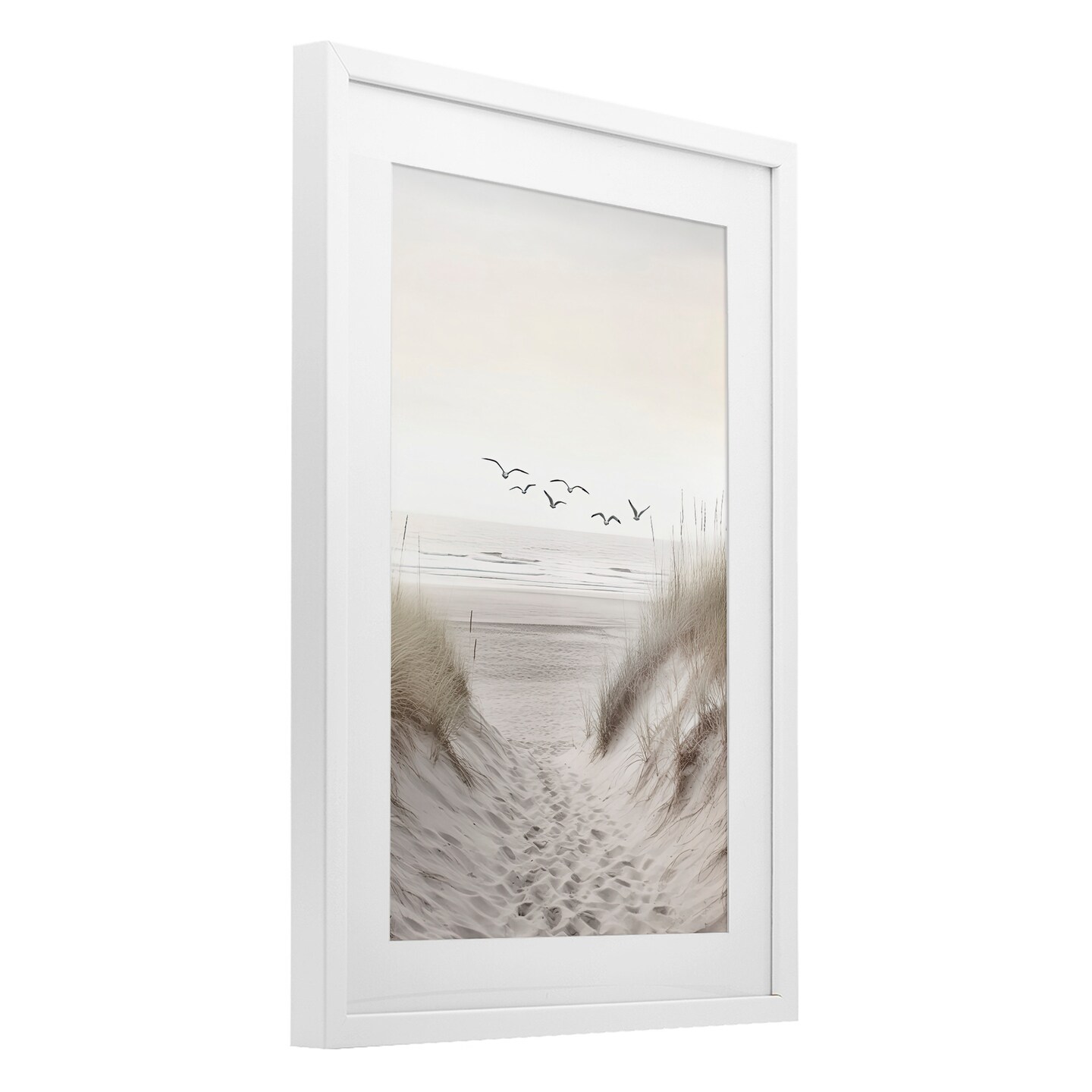 Stupell Industries Seagulls over Sandy Footprints Framed Print Under Glass, design by Decent Exposures