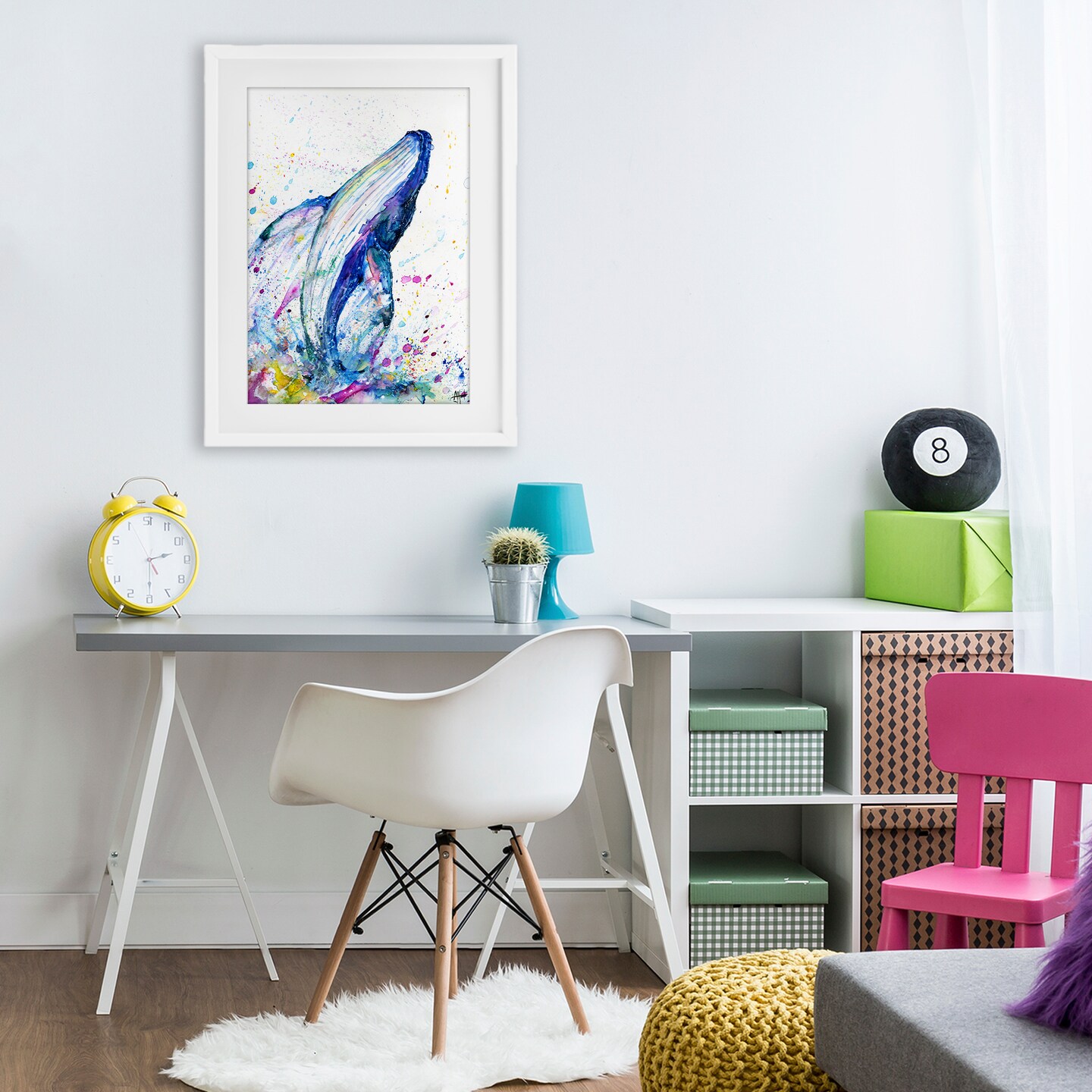 Stupell Industries Breech Whale with Splatter Framed Print Under Glass, design by Marc Allante