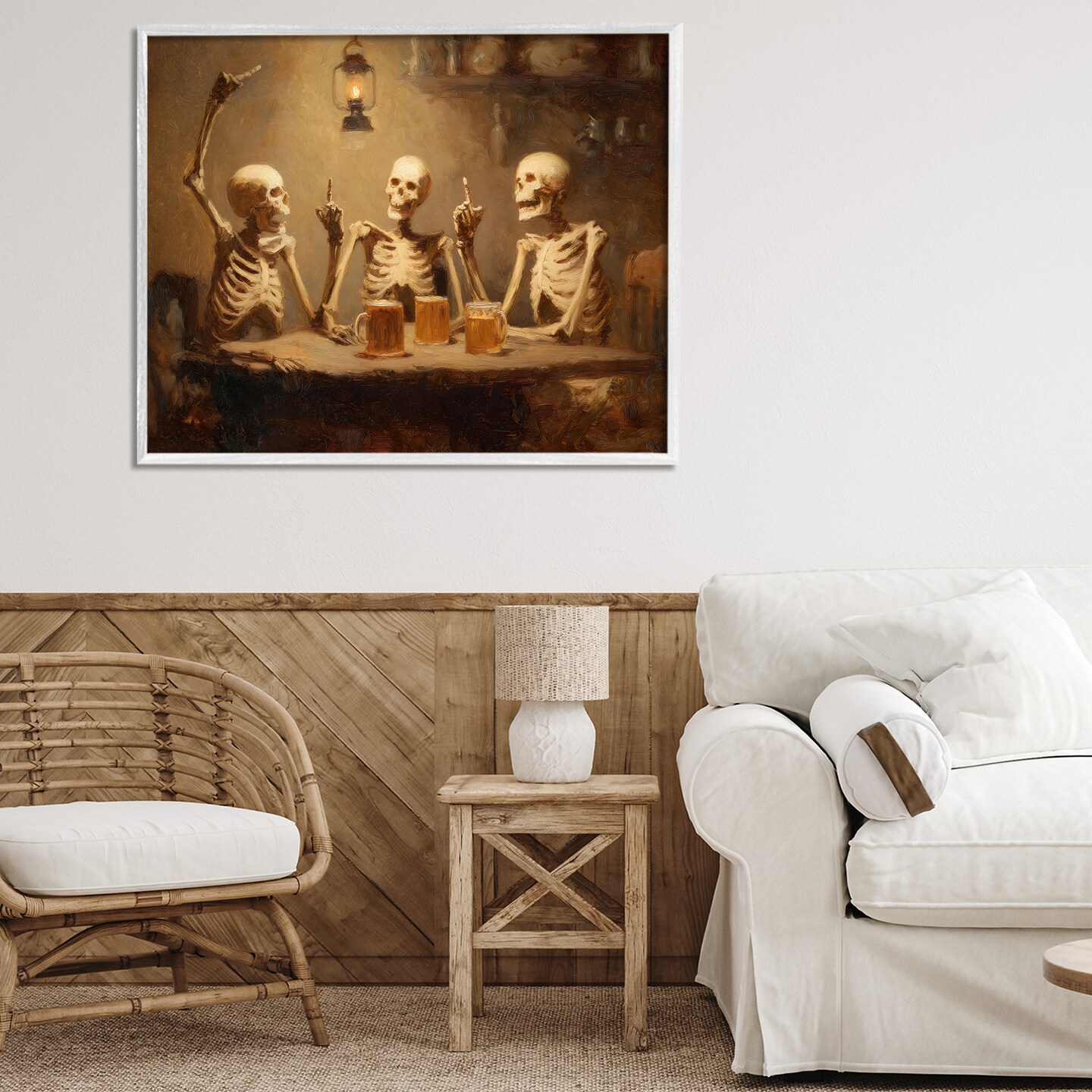 Stupell Industries Skeletons Drinking at Tavern Framed Giclee, design by Arlington Prints