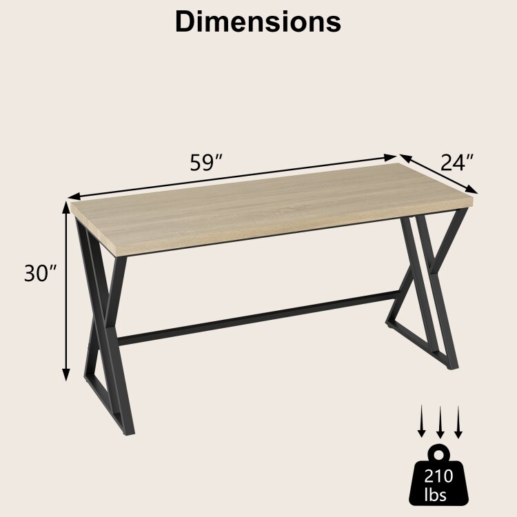 Large Computer Desk 59 Inch Metal Frame Office Desk with Footrest Crossbar