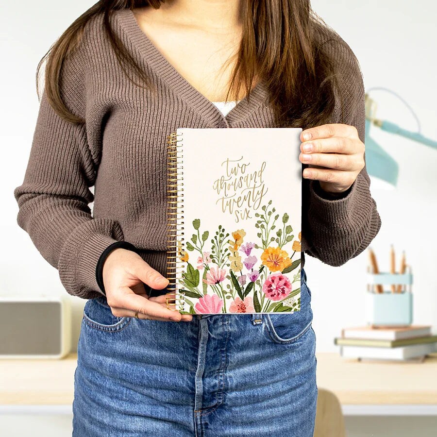 bloom daily planners 2026 Soft Cover Weekly & Monthly Planner, 5.5" x 8.25", Beige Bouquet