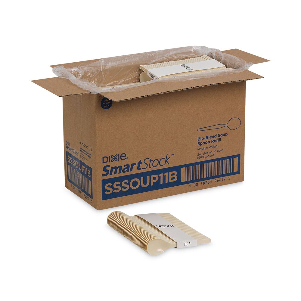 Dixie SmartStock Series-O Mediumweight Soup Spoon Plastic Cutlery Refill - Beige (960/Carton)