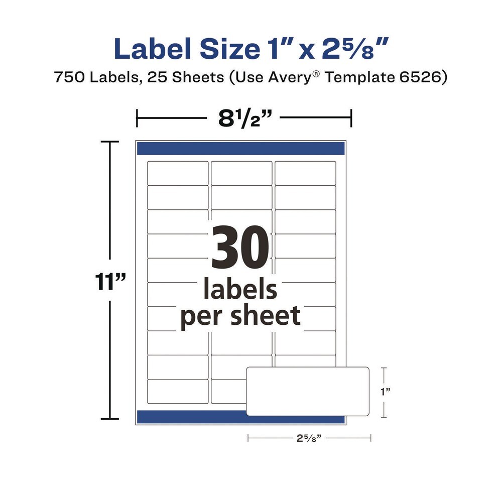 Avery Easy Peel 1 in. x 2.63 in. Inkjet/Laser Printers Mailing Labels with Sure Feed Technology - Glossy White (750/Pack)