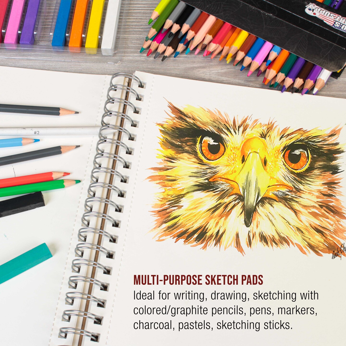 8&#x22;x10&#x22; Sketch Book Pad, 2 Pack (100 Sheets Each), 60lb (100gsm) Spiral Bound - Sketching, Drawing Pad, Acid-Free Paper - Sketch Pads For Adults, Students: Colored Pencils, Charcoal