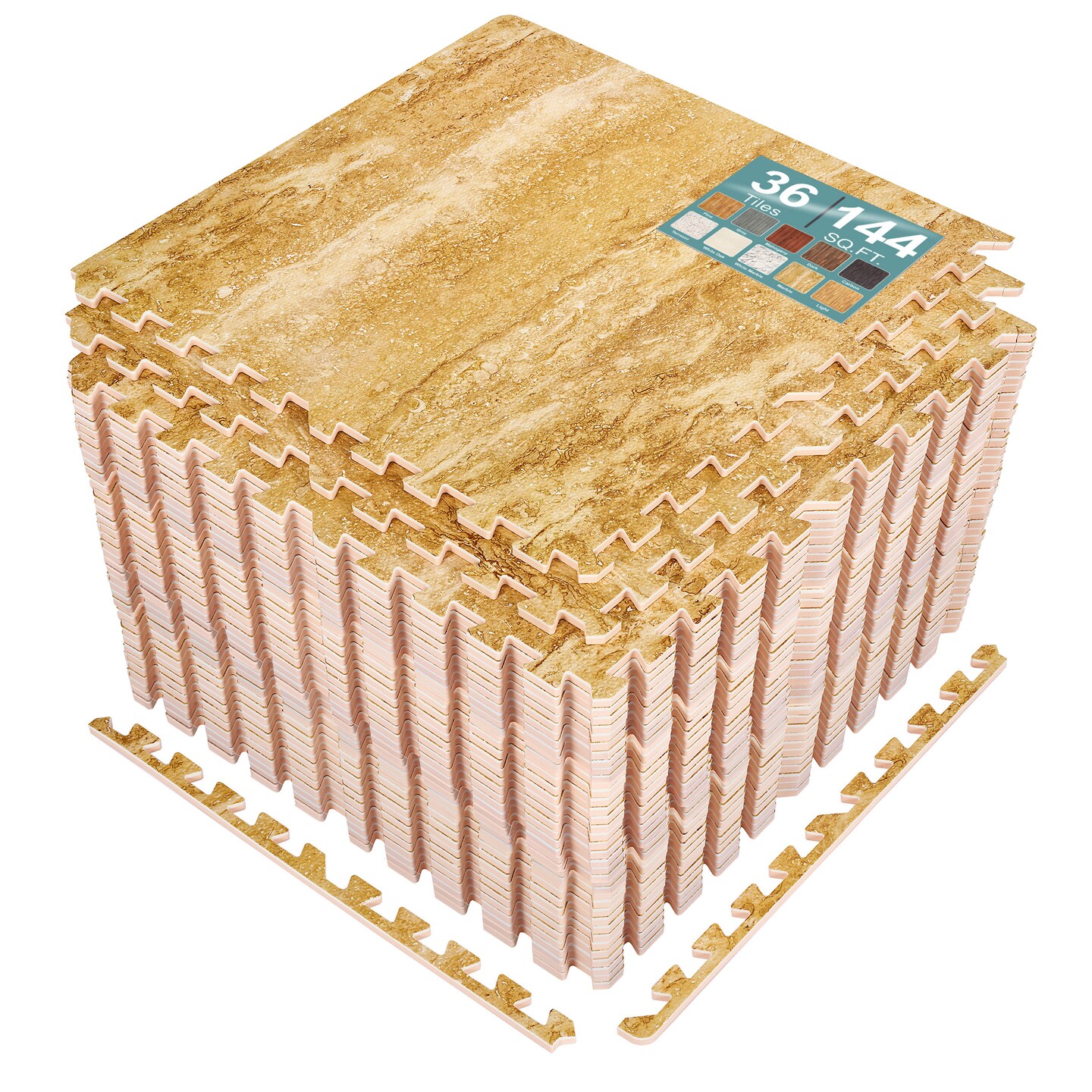 Sorbus Wood Grain Floor Tiles Foam Mat EVA Interlocking Mats Tile 3/8-Inch Thick Flooring Wood Puzzle Exercise Mats w/ Borders
