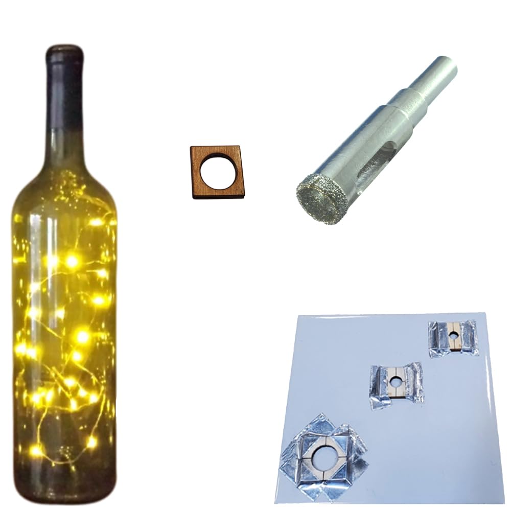 1/2" Glass Drill Bit for Bottles - Diamond Hole Saw for Bottle Lights & Lamp Kits - Drill Guide for Straight Holes