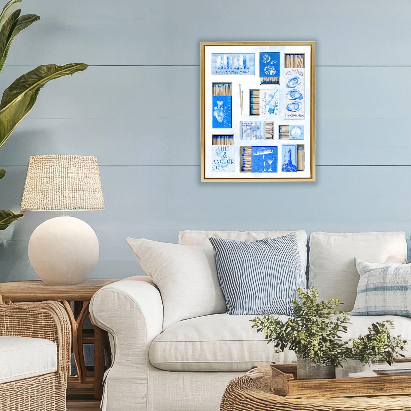 Stupell Industries Blue Coastal Matchboxes Floating Frame, design by Ziwei Li