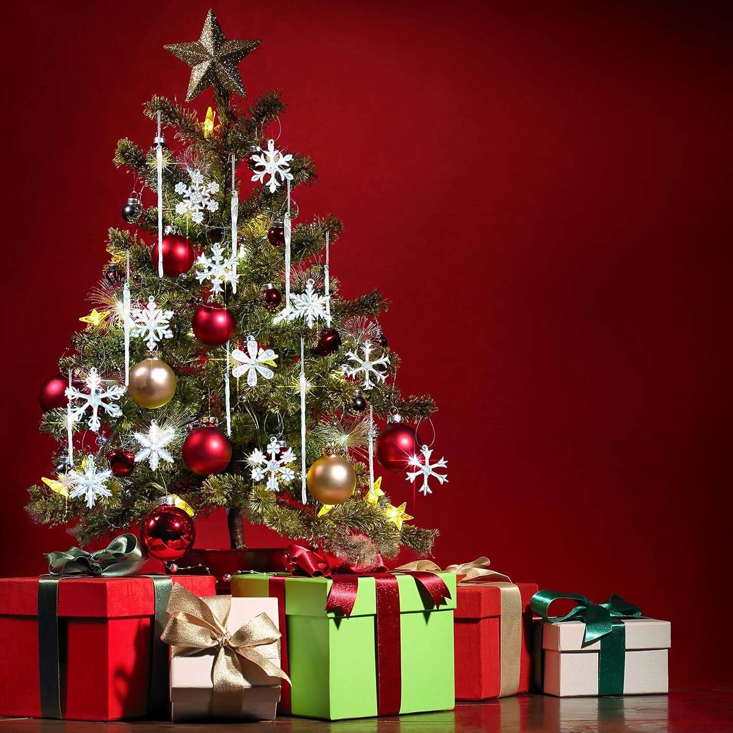 4E's Novelty Glass Snowflake Ornaments 12-Pack – Clear 2.5" Crystal Christmas Tree Décor